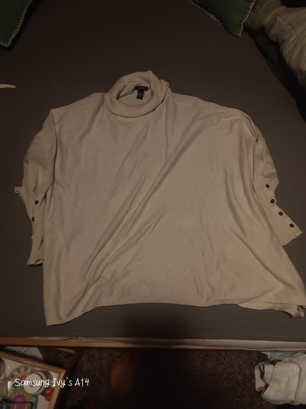 Alfani Cream Turtleneck Button-Sleeve Poncho Top